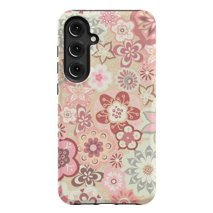 Galaxy S24 Plus StrongFit Beautiful Bouquet of Blooms-Beige and Pink by Paula Ohreen