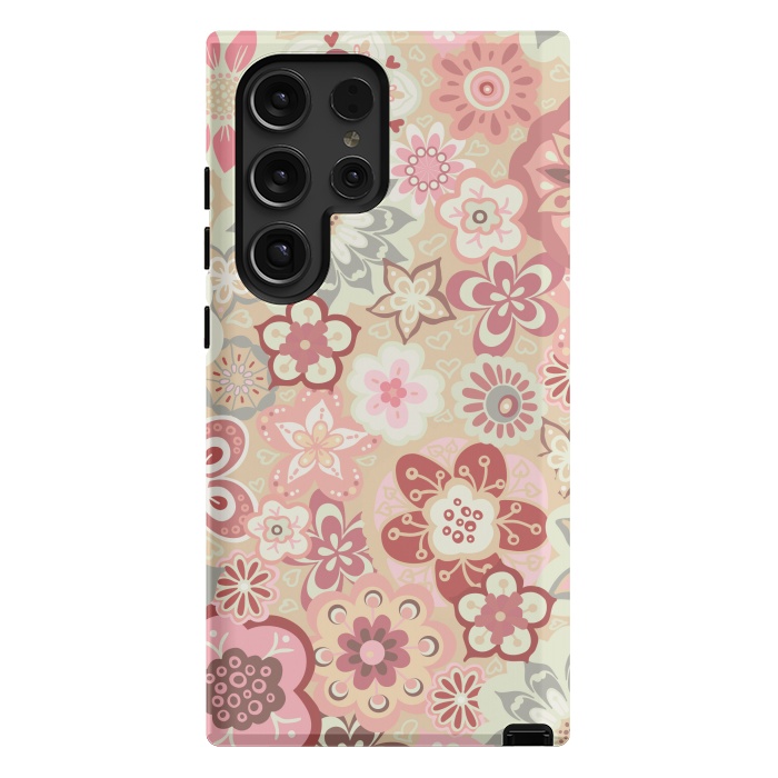 Galaxy S24 Ultra StrongFit Beautiful Bouquet of Blooms-Beige and Pink by Paula Ohreen