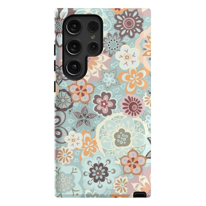 Galaxy S24 Ultra StrongFit Beautiful Bouquet of Blooms-Blue and Pink by Paula Ohreen