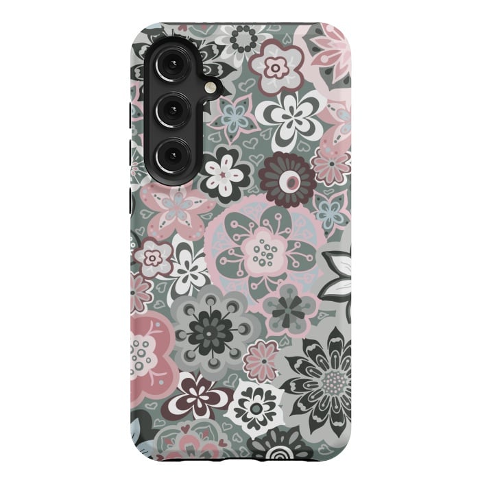 Galaxy S24 Plus StrongFit Beautiful Bouquet of Blooms-Dark Grey and Pink by Paula Ohreen