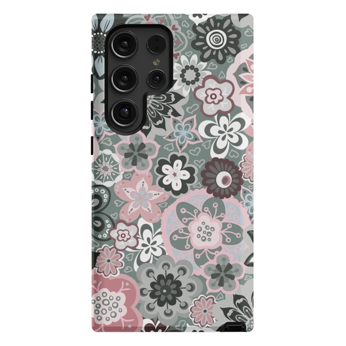 Galaxy S24 Ultra StrongFit Beautiful Bouquet of Blooms-Dark Grey and Pink by Paula Ohreen