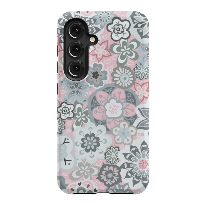 Galaxy S24 StrongFit Beautiful Bouquet of Blooms-Light grey and pink by Paula Ohreen