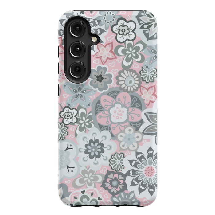 Galaxy S24 Plus StrongFit Beautiful Bouquet of Blooms-Light grey and pink by Paula Ohreen