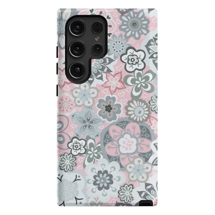 Galaxy S24 Ultra StrongFit Beautiful Bouquet of Blooms-Light grey and pink by Paula Ohreen