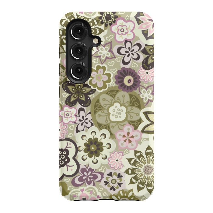 Galaxy S24 StrongFit Bouquet of Blooms-Green and Pink by Paula Ohreen