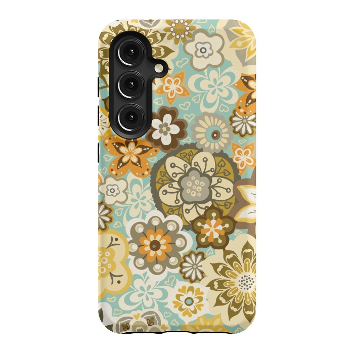 Galaxy S24 StrongFit Bouquet of Blooms-Blue and Orange by Paula Ohreen
