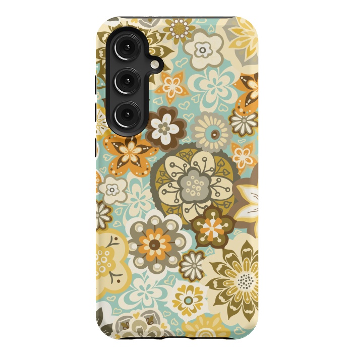 Galaxy S24 Plus StrongFit Bouquet of Blooms-Blue and Orange by Paula Ohreen