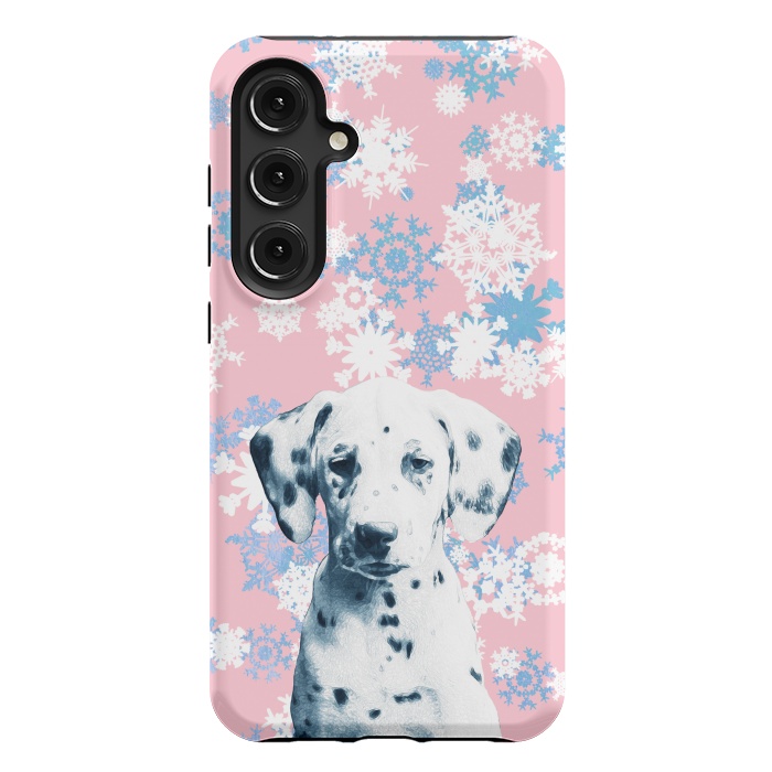 Galaxy S24 Plus StrongFit Pink blue dalmatian and snowflakes by Oana 