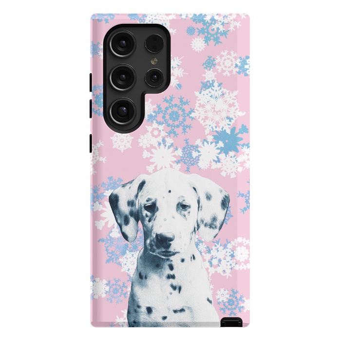 Galaxy S24 Ultra StrongFit Pink blue dalmatian and snowflakes by Oana 