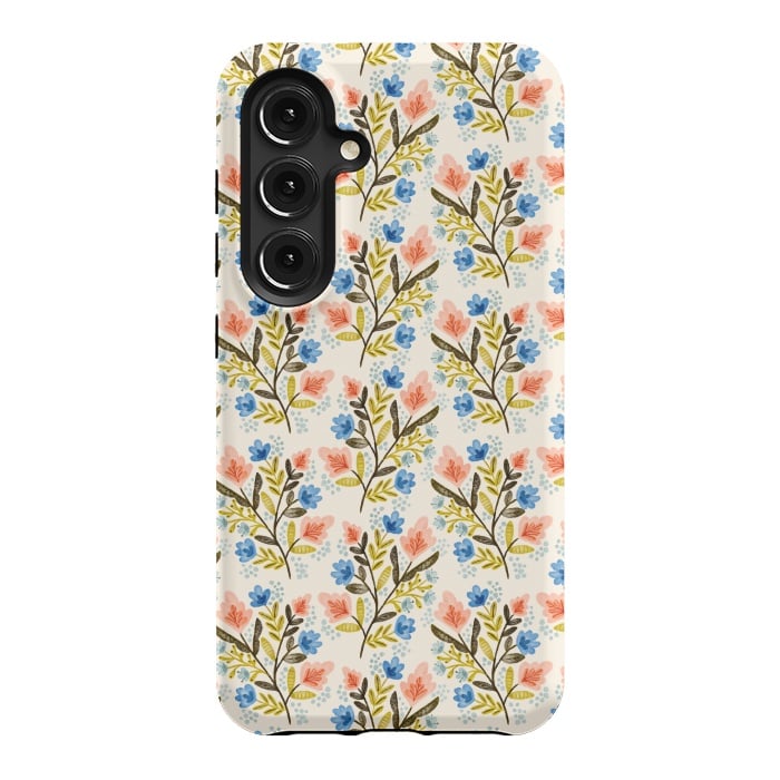 Galaxy S24 StrongFit Peach and Blue Floral by Noonday Design