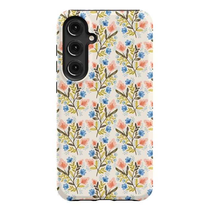 Galaxy S24 Plus StrongFit Peach and Blue Floral by Noonday Design