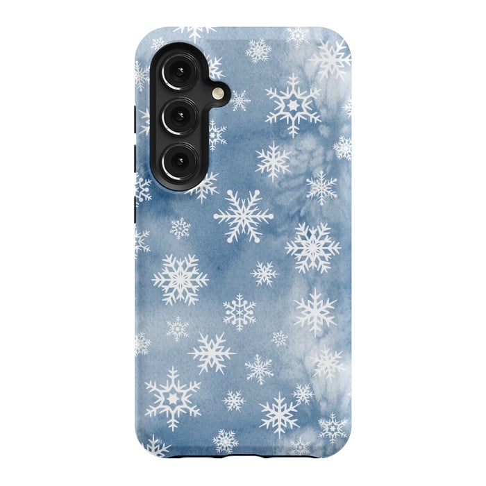 Galaxy S24 StrongFit Blue white watercolor Christmas snowflakes by Oana 