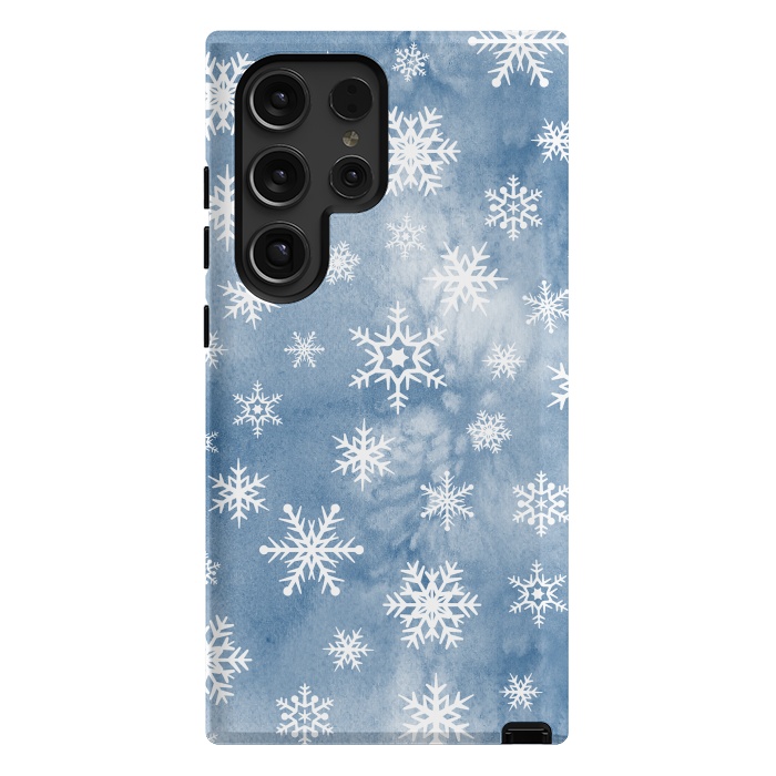 Galaxy S24 Ultra StrongFit Blue white watercolor Christmas snowflakes by Oana 