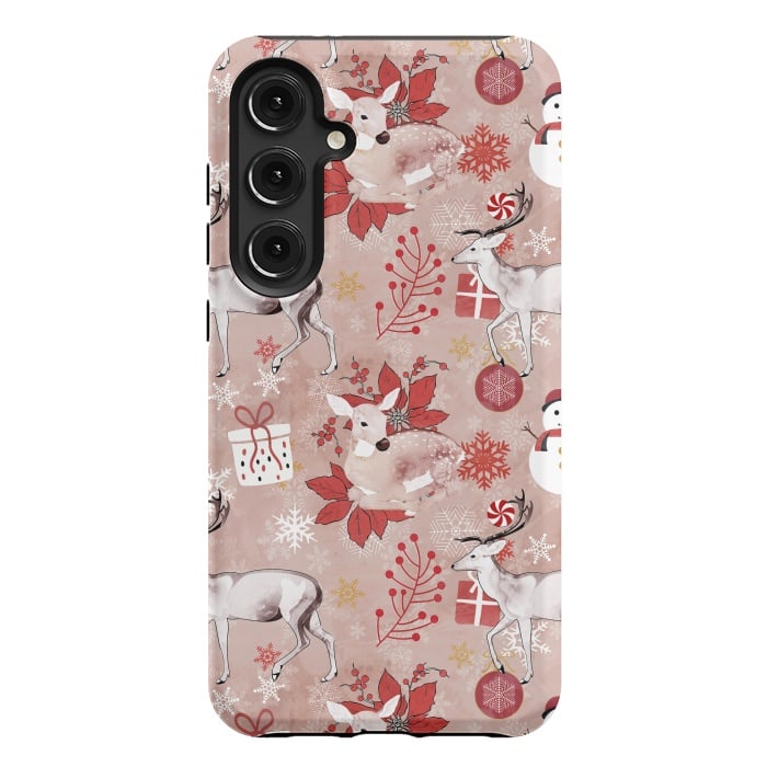 Galaxy S24 Plus StrongFit Deers and Christmas ornaments red pink by Oana 