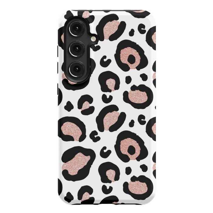 Galaxy S24 Plus StrongFit Rose Gold Glitter Leopard Print by Julie Erin Designs