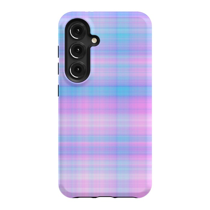 Galaxy S24 StrongFit Girly Pastel Plaid Blue Pink by Julie Erin Designs