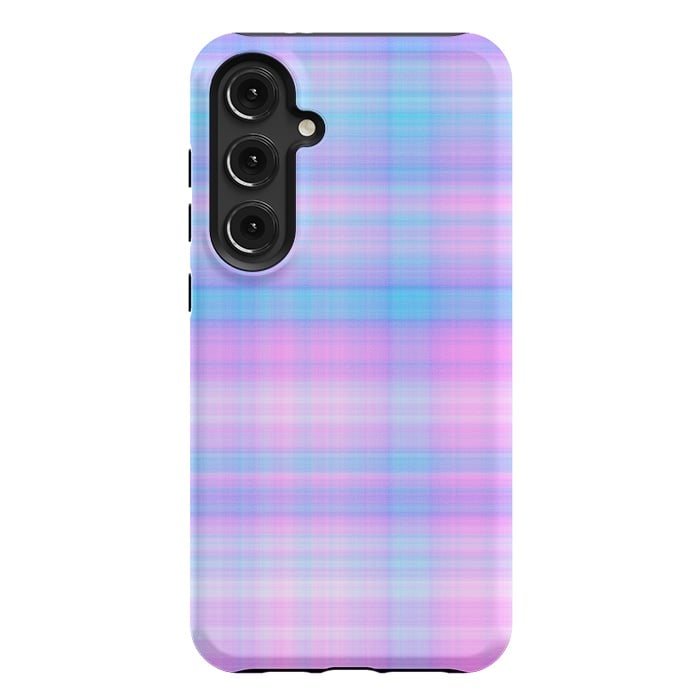 Galaxy S24 Plus StrongFit Girly Pastel Plaid Blue Pink by Julie Erin Designs