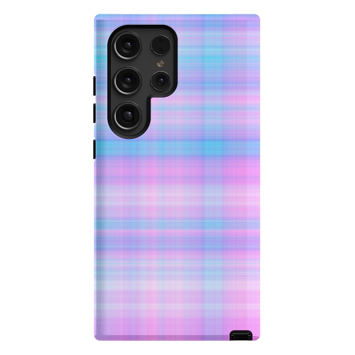 Galaxy S24 Ultra StrongFit Girly Pastel Plaid Blue Pink by Julie Erin Designs