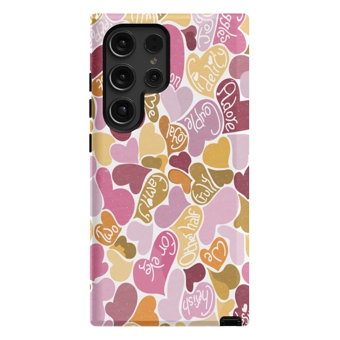 Galaxy S24 Ultra StrongFit Love hearts with loving words in pink and orange by Paula Ohreen
