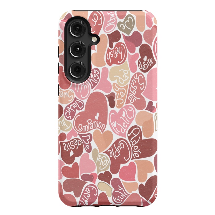 Galaxy S24 Plus StrongFit Love hearts with loving words in red and beige by Paula Ohreen