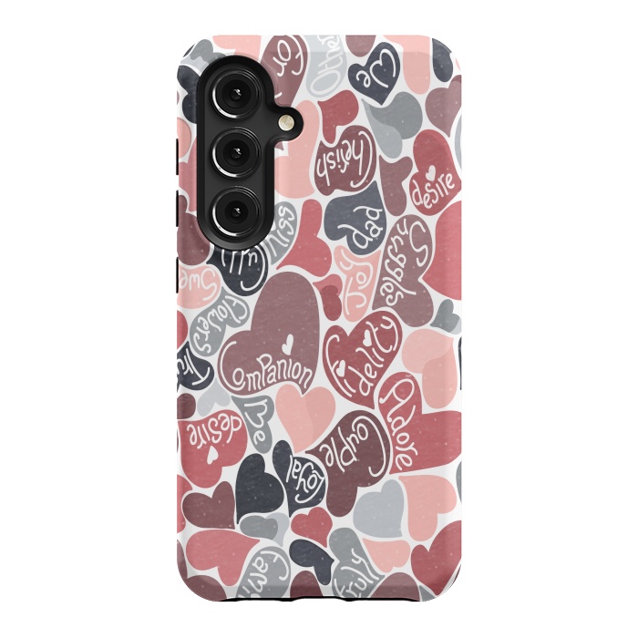 Galaxy S24 StrongFit Love hearts with loving words in pink and grey by Paula Ohreen
