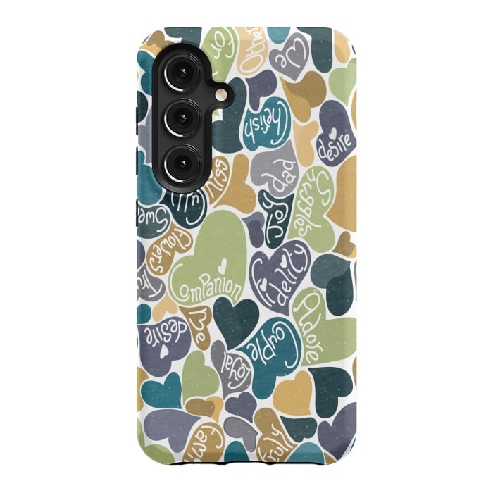 Galaxy S24 StrongFit Love hearts with loving words in blue and green by Paula Ohreen