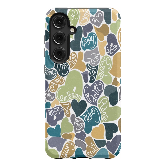 Galaxy S24 Plus StrongFit Love hearts with loving words in blue and green by Paula Ohreen