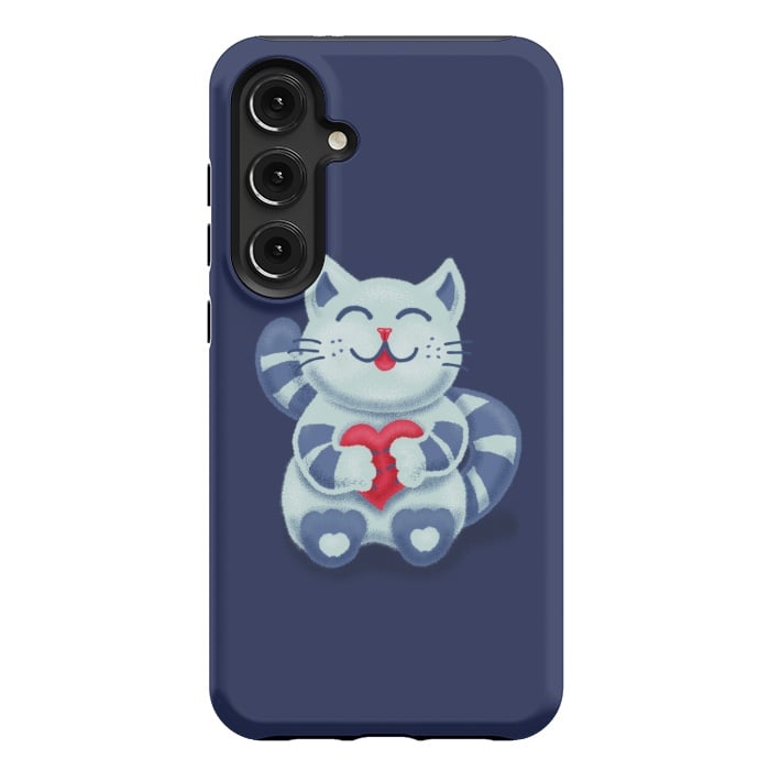 Galaxy S24 Plus StrongFit Cute Blue Kitty With Heart In Love by Boriana Giormova