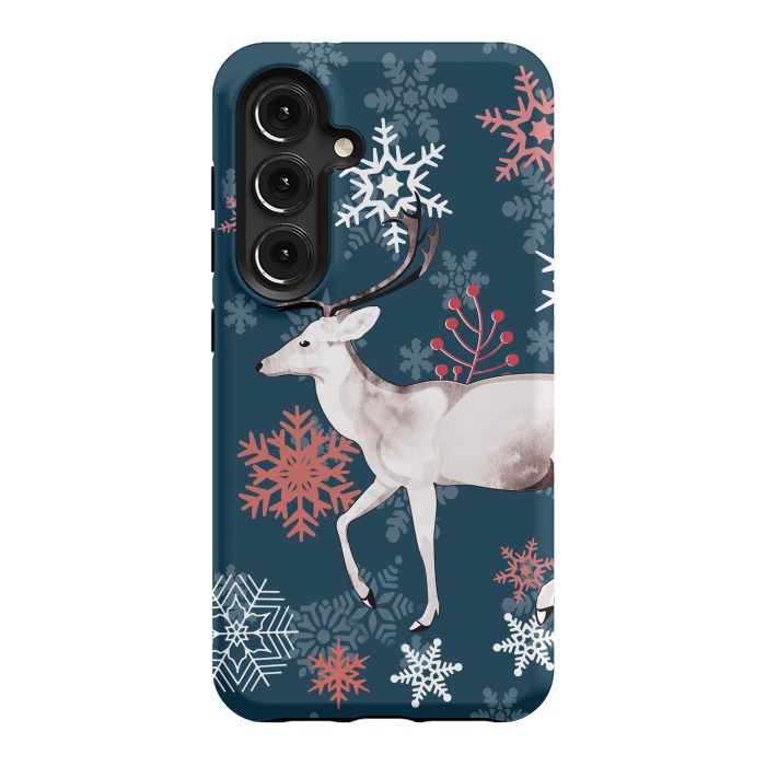Galaxy S24 StrongFit Reindeer and snowflakes winter illustration by Oana 