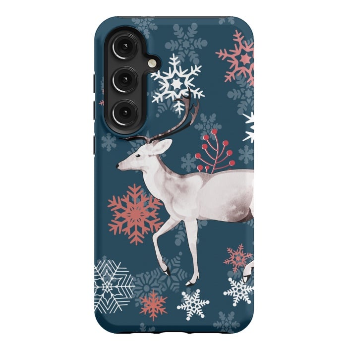 Galaxy S24 Plus StrongFit Reindeer and snowflakes winter illustration by Oana 