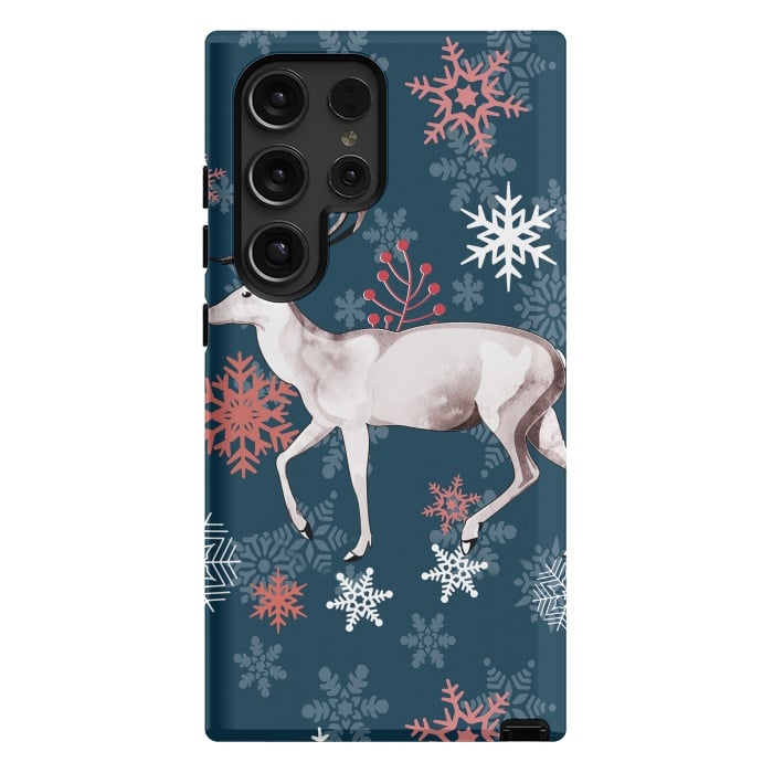 Galaxy S24 Ultra StrongFit Reindeer and snowflakes winter illustration by Oana 