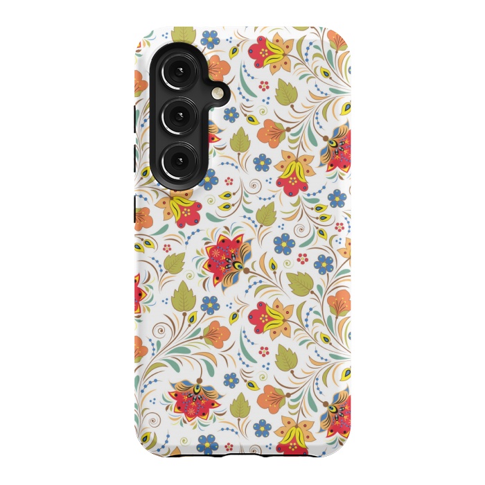 Galaxy S24 StrongFit red yellow floral pattern by MALLIKA