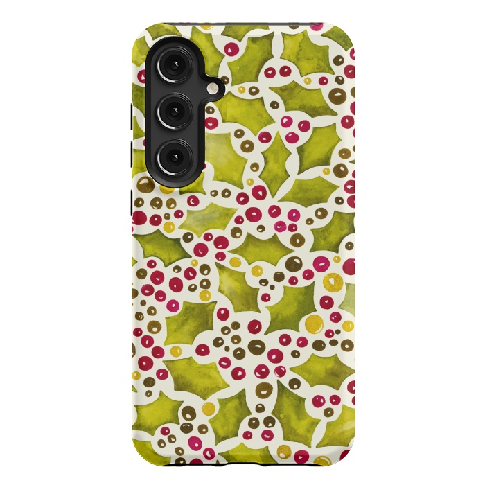 Galaxy S24 Plus StrongFit Watercolour Christmas Holly and Berries Pattern by Paula Ohreen