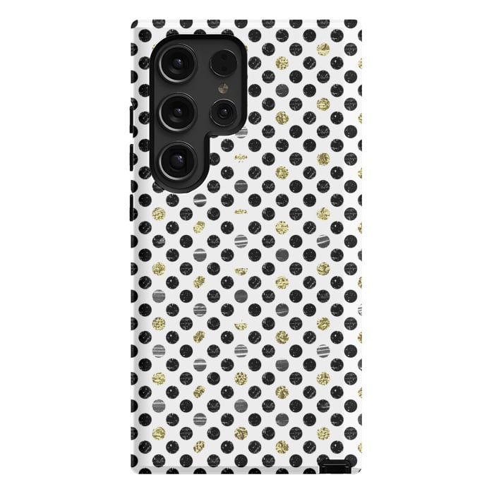 Galaxy S24 Ultra StrongFit Ink and gold glitter polka dots by Oana 