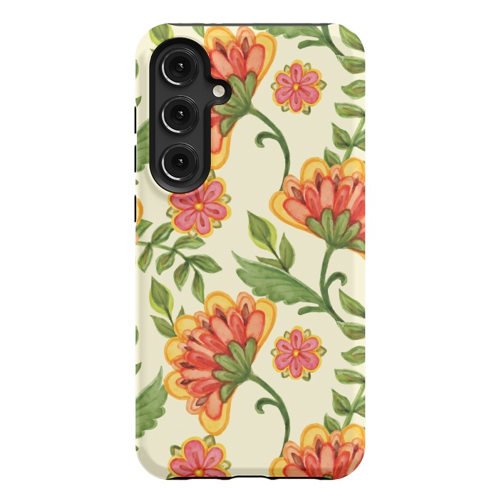 Galaxy S24 Plus StrongFit red yellow green floral pattern by MALLIKA