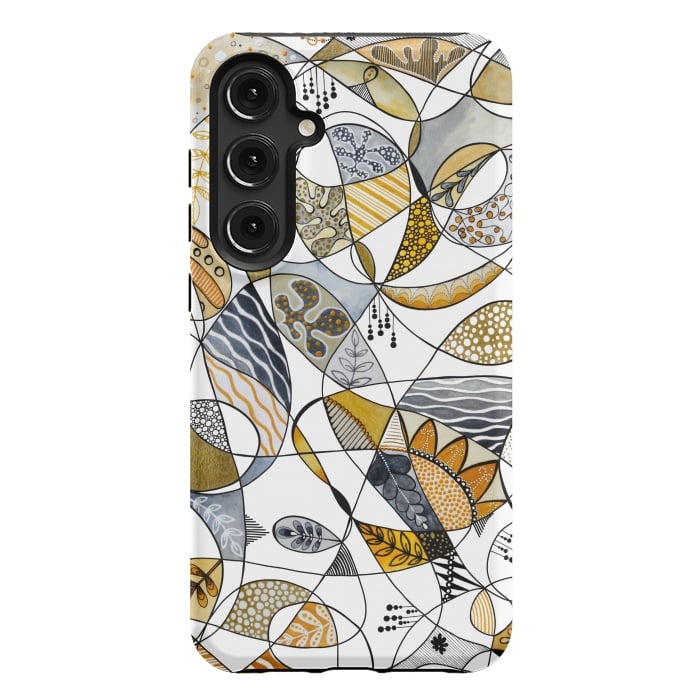 Galaxy S24 Plus StrongFit Continuous Line Abstract Art in Grey and Yellow by Paula Ohreen
