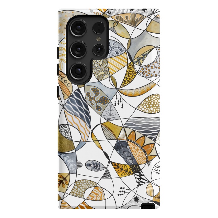 Galaxy S24 Ultra StrongFit Continuous Line Abstract Art in Grey and Yellow by Paula Ohreen
