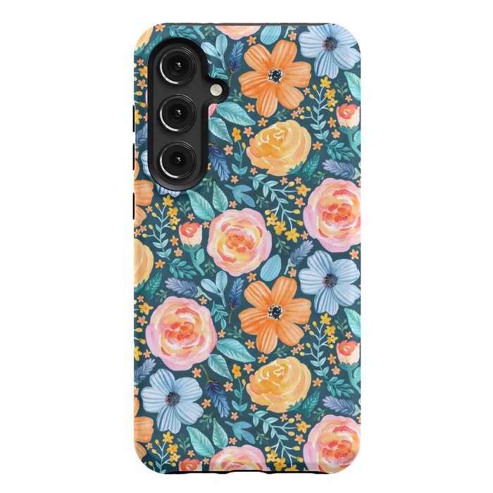 Galaxy S24 Plus StrongFit Bold Blooms on Dark Teal by Tangerine-Tane
