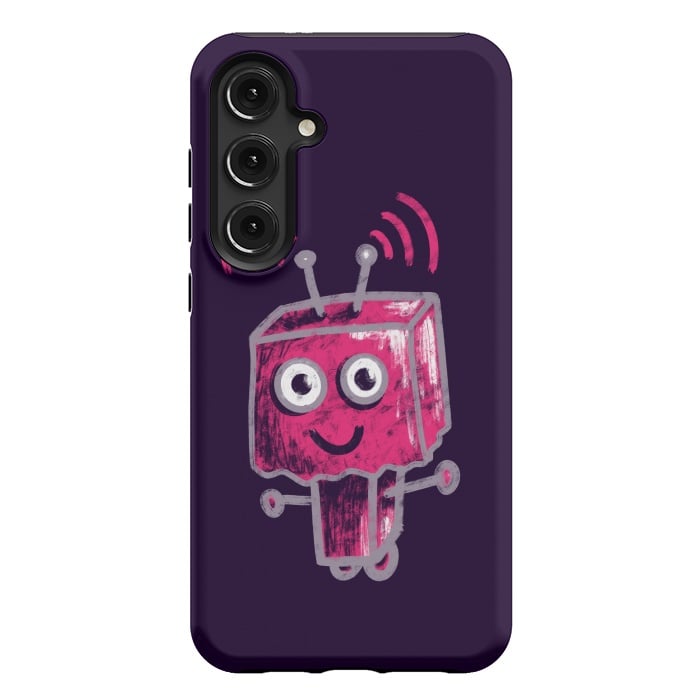 Galaxy S24 Plus StrongFit Cute Pink Robot With Paper Bag Head Kids by Boriana Giormova