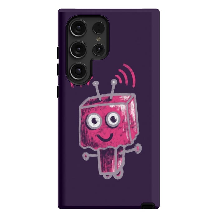 Galaxy S24 Ultra StrongFit Cute Pink Robot With Paper Bag Head Kids by Boriana Giormova