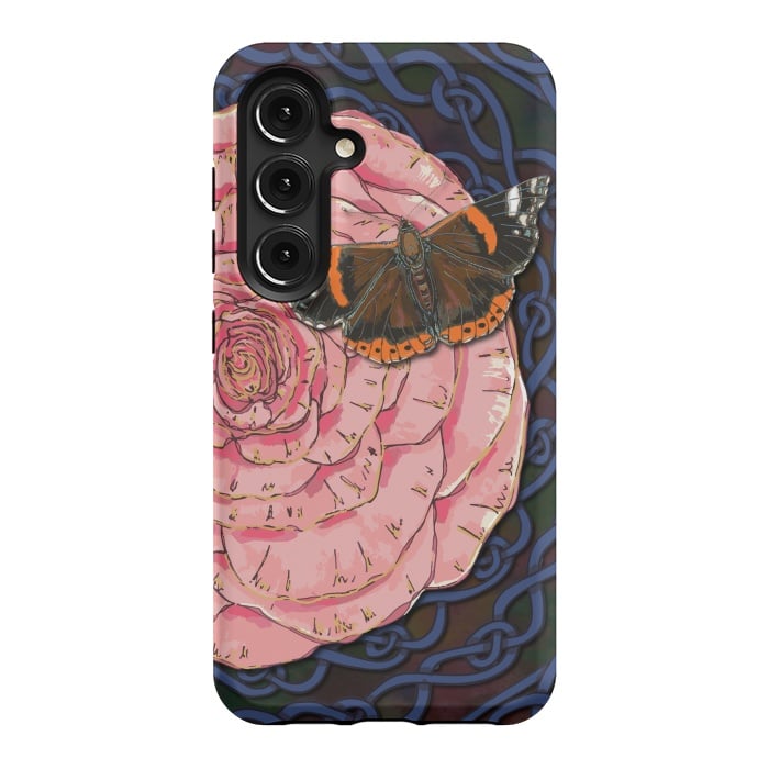 Galaxy S24 StrongFit Pink Rose and Butterfly by Lotti Brown