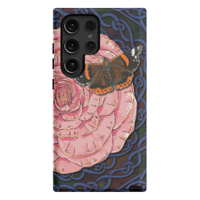 Galaxy S24 Ultra StrongFit Pink Rose and Butterfly by Lotti Brown