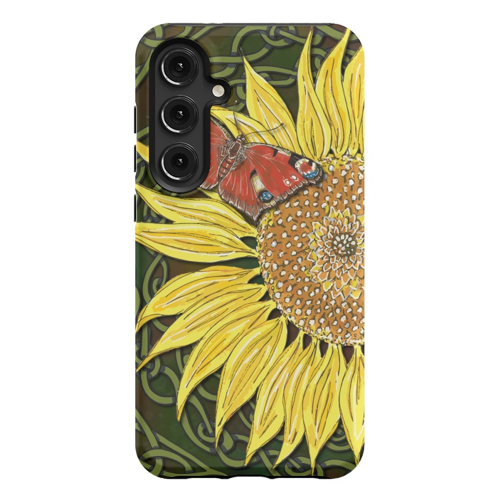 Galaxy S24 Plus StrongFit Sunflower and Butterfly by Lotti Brown
