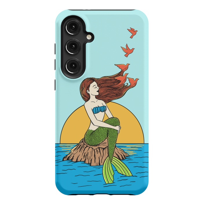 Galaxy S24 Plus StrongFit Mermaid and birds by Coffee Man