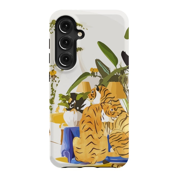 Galaxy S24 StrongFit Tiger Reserve Villa | Bohemian Tropical Jungle Décor | Pastel Honeymoon Couple Love Wildlife by Uma Prabhakar Gokhale