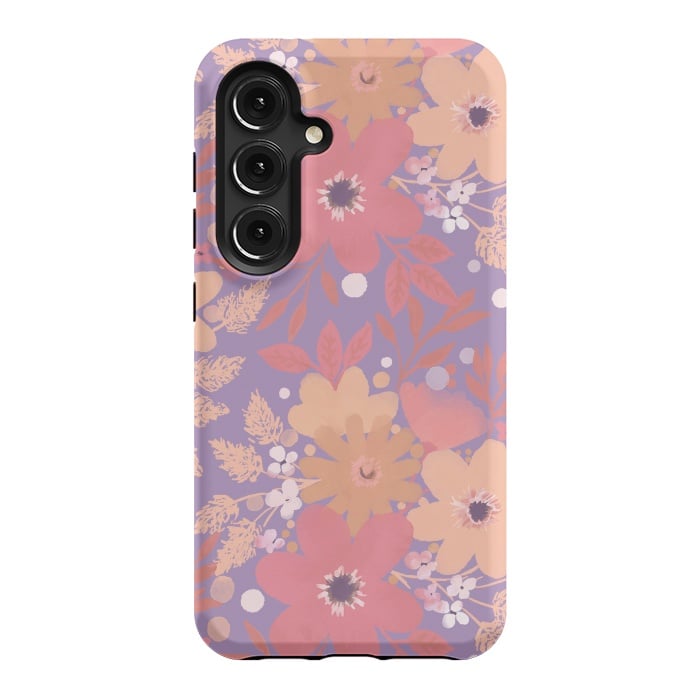 Galaxy S24 StrongFit Watercolor dotted wildflowers - pink purple by Oana 