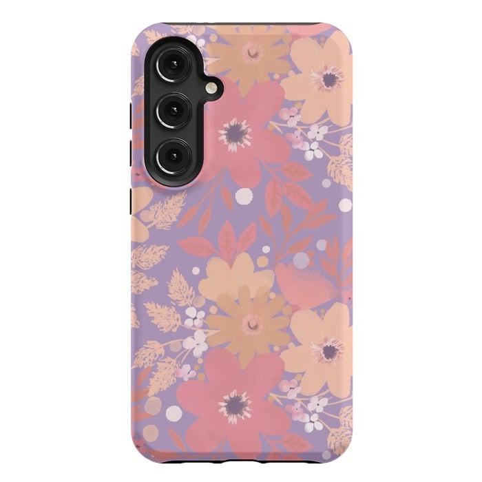 Galaxy S24 Plus StrongFit Watercolor dotted wildflowers - pink purple by Oana 