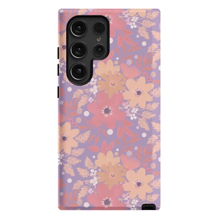 Galaxy S24 Ultra StrongFit Watercolor dotted wildflowers - pink purple by Oana 