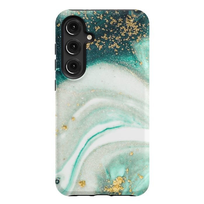 Galaxy S24 Plus StrongFit Green Marble Swirls and Agate Ripples by ArtsCase