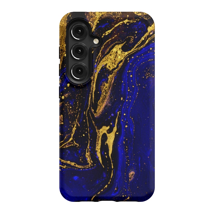 Galaxy S24 StrongFit Blue marble and abstract gold background texture with swirls by ArtsCase